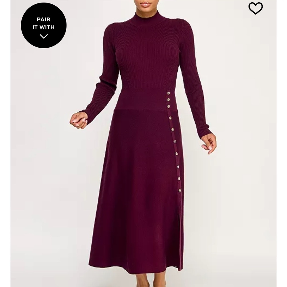 Macy's Plum Long-Sleeve Knit Midi Dress with Side Buttons